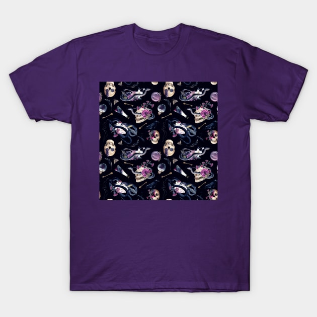 Gothic Glamour skulls, snakes, and floral T-Shirt by BlackCatArtBB